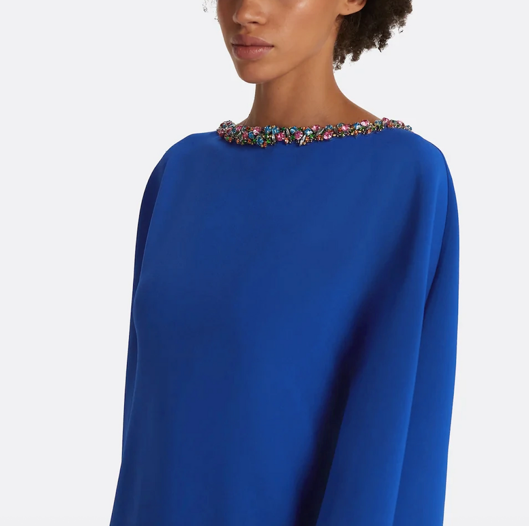 batwing-sleeve gown with crystal neckline – AZURÉE