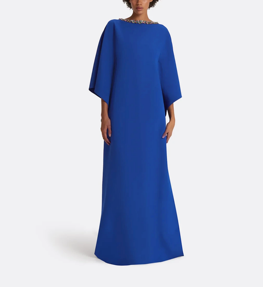 batwing-sleeve gown with crystal neckline – AZURÉE