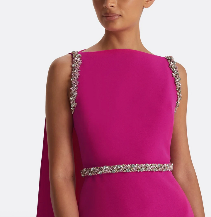 sleeveless gown with jeweled belt and cape – VERDELUX