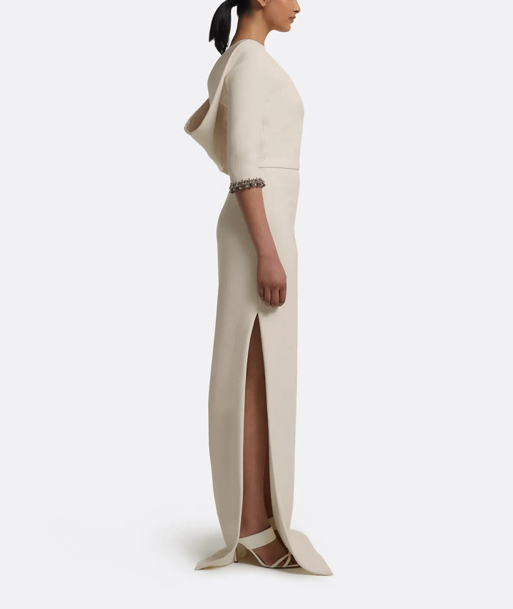 fitted column gown with embellished cuffs – ELYSIA-1