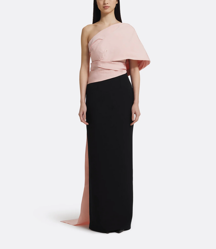 one-shoulder gown with draped satin bodice – CELESTE