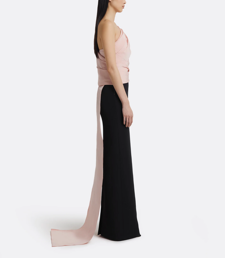 one-shoulder gown with draped satin bodice – CELESTE