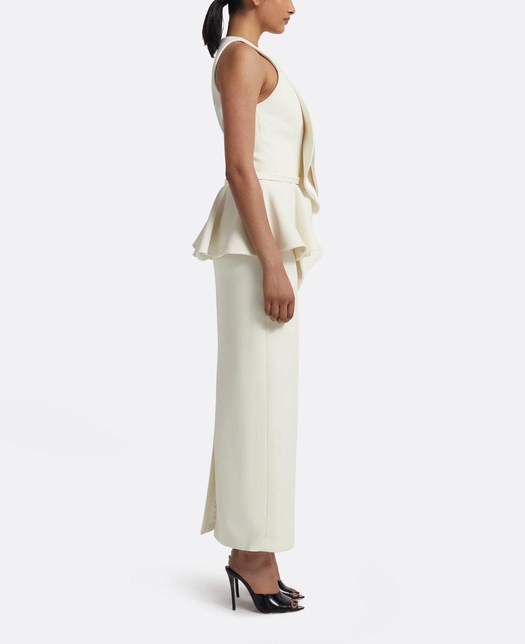 halter midi dress with sculpted peplum – ISOLDE