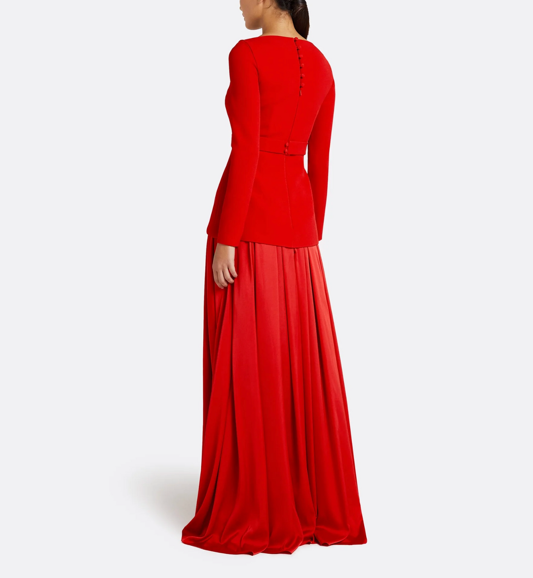 long-sleeve satin gown with structured bodice – CRIMSON-1