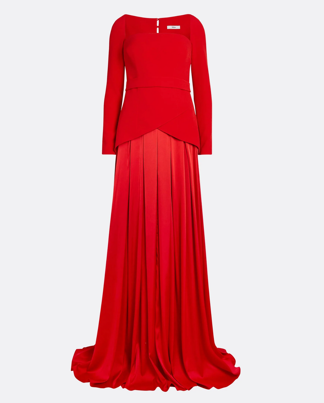 long-sleeve satin gown with structured bodice – CRIMSON-1
