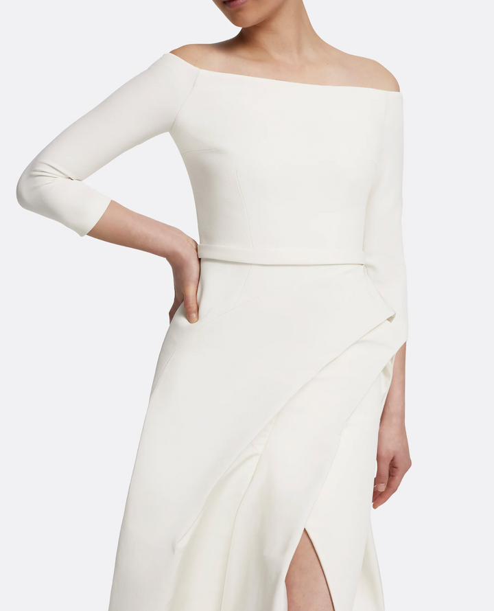 off-shoulder gown with draped slit skirt – ODD- ALYAAH