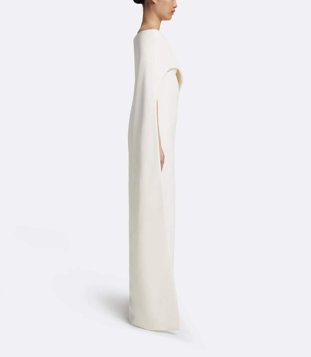 ff-shoulder gown with sculpted cape – CELISTE