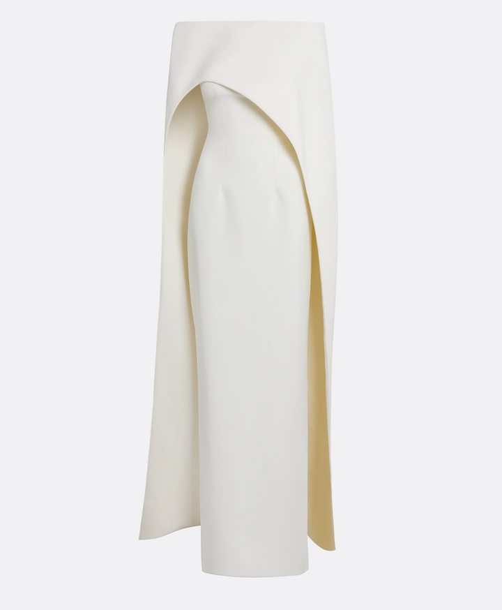 ff-shoulder gown with sculpted cape – CELISTE