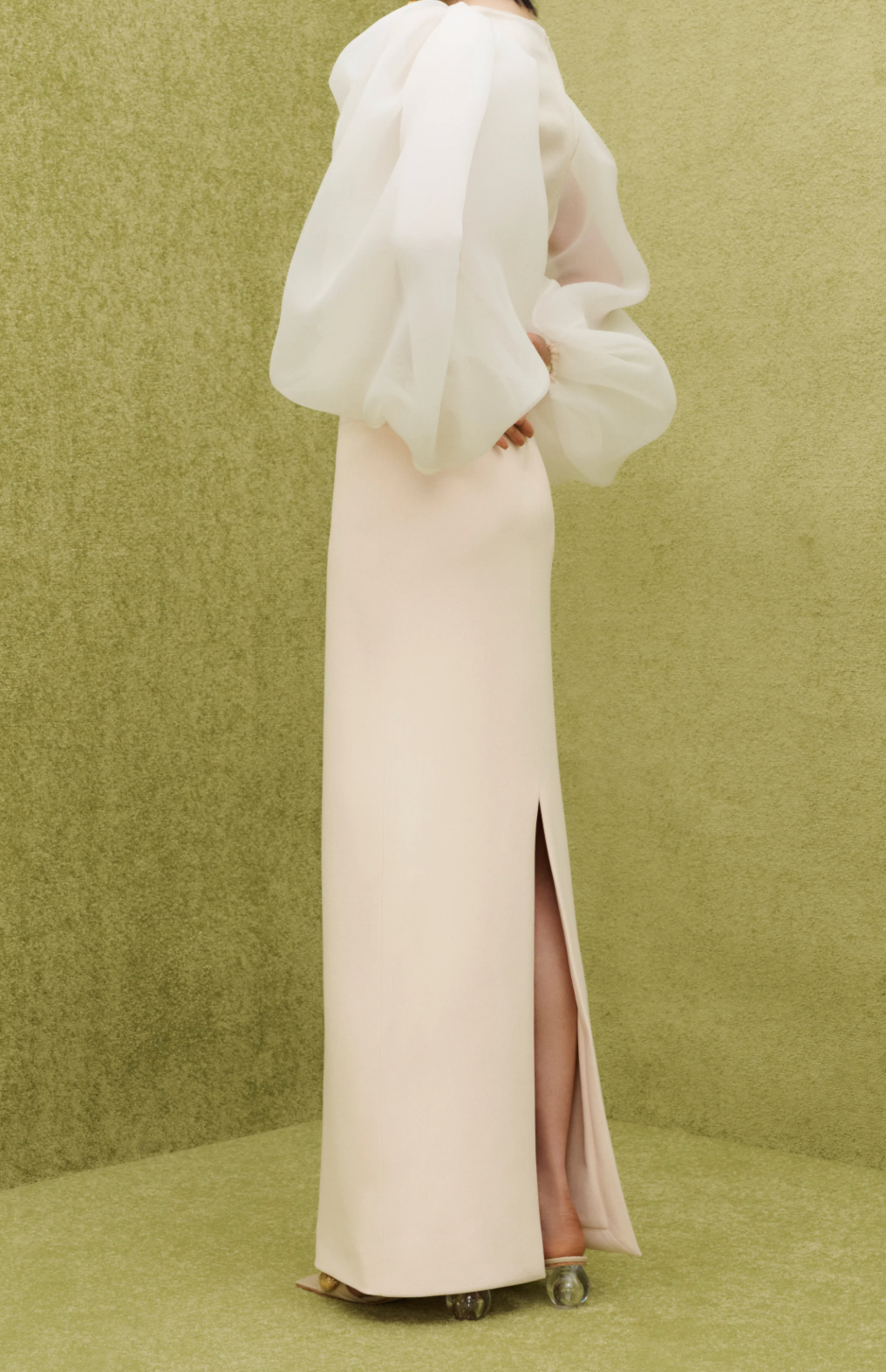 sheer balloon-sleeve fitted column gown – ODD- NOIRA