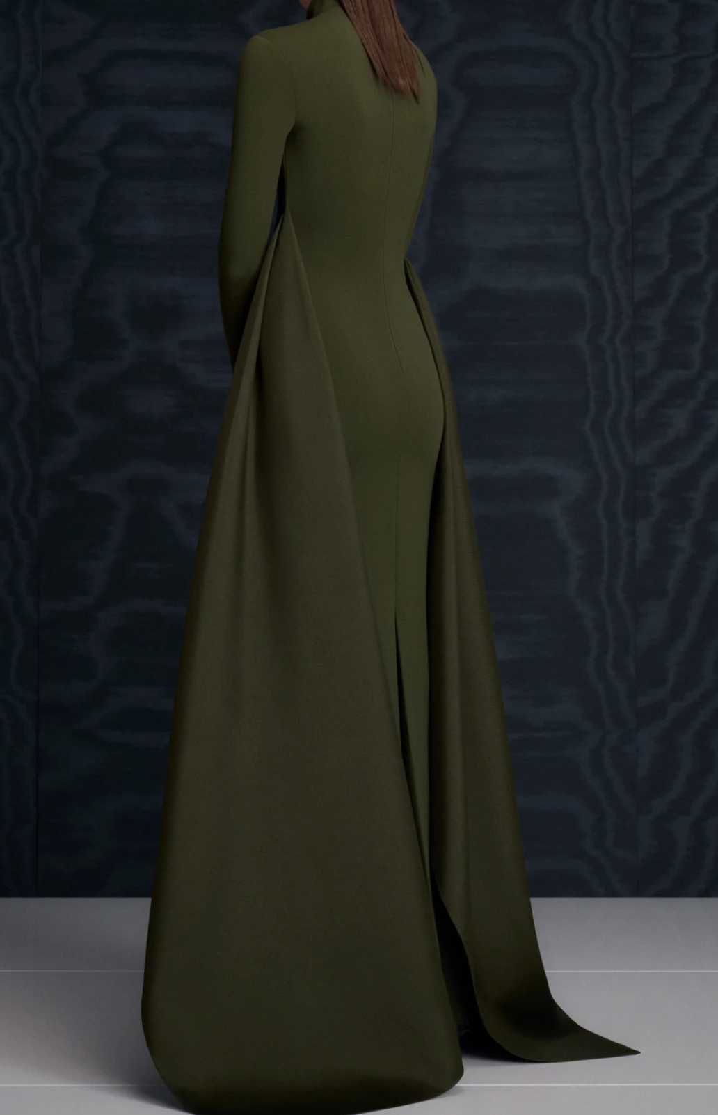 high-neck gown with sculpted satin waist drape – ODD- OLIVEH