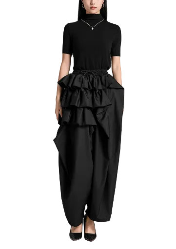wide-leg pants with layered ruffle waist – RUFFLE