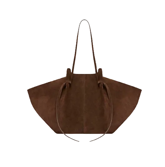 suede winged tote bag with adjustable drawstring straps – SERENA