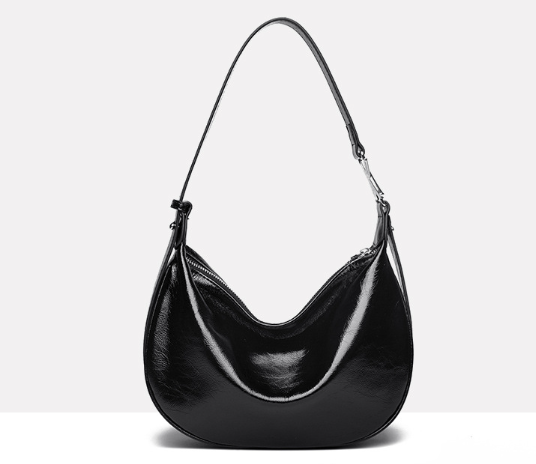 glossy crescent shoulder bag with adjustable strap – VILVAH