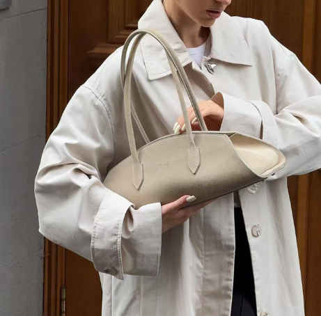 sleek half-moon leather tote with elongated handles – VELORA
