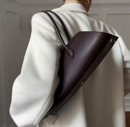 sleek half-moon leather tote with elongated handles – VELORA