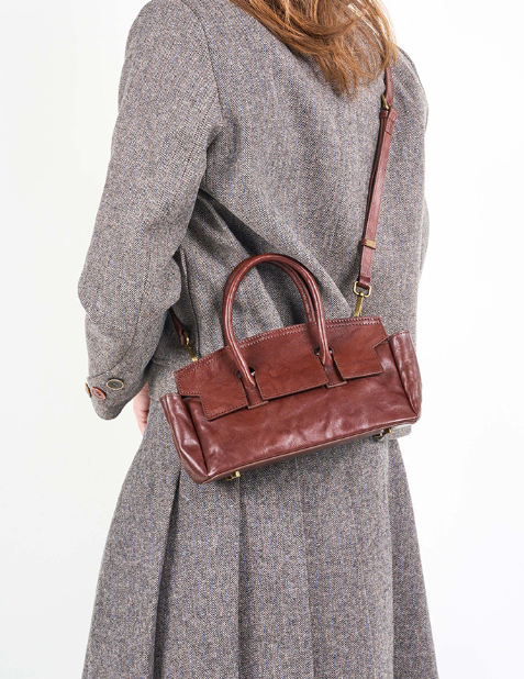 soft leather mini carryall with structured flap detail – CAMELIA