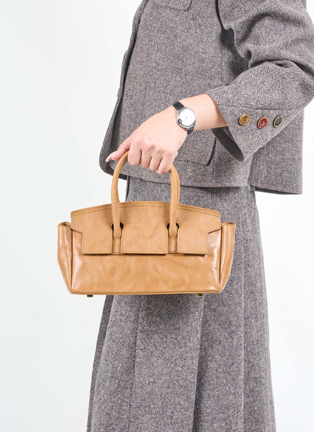 soft leather mini carryall with structured flap detail – CAMELIA