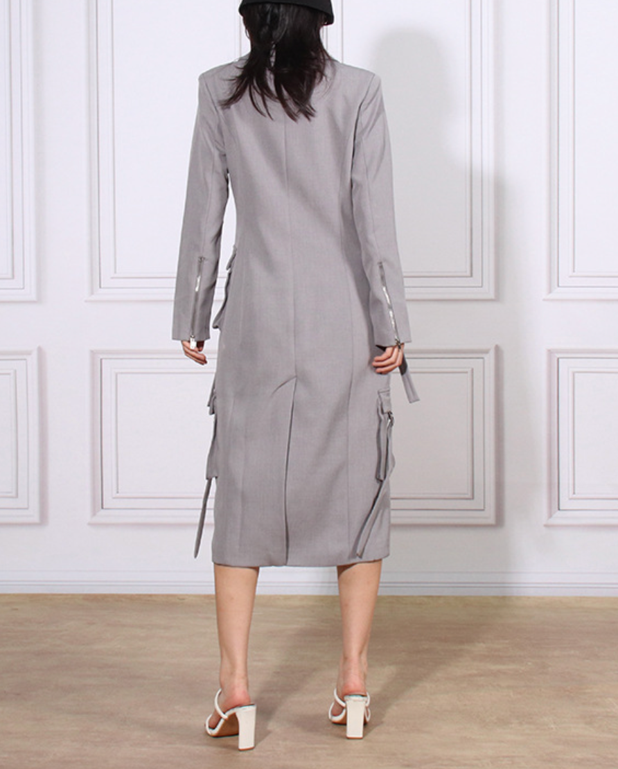 tailored long utility blazer dress with strap details – ODD- GRAYSON