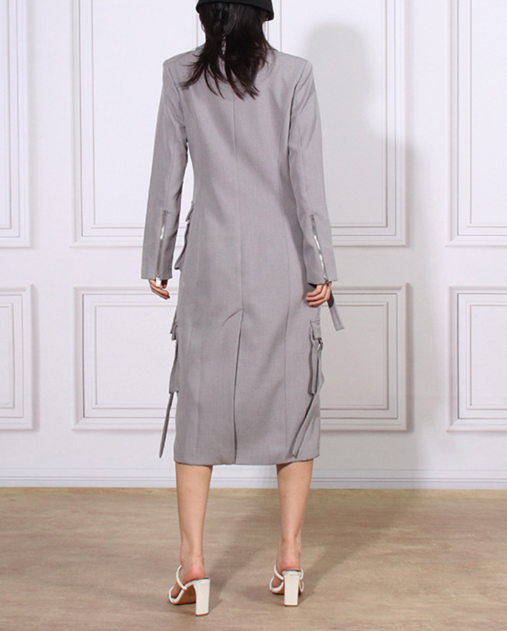 tailored long utility blazer dress with strap details – ODD- GRAYSON