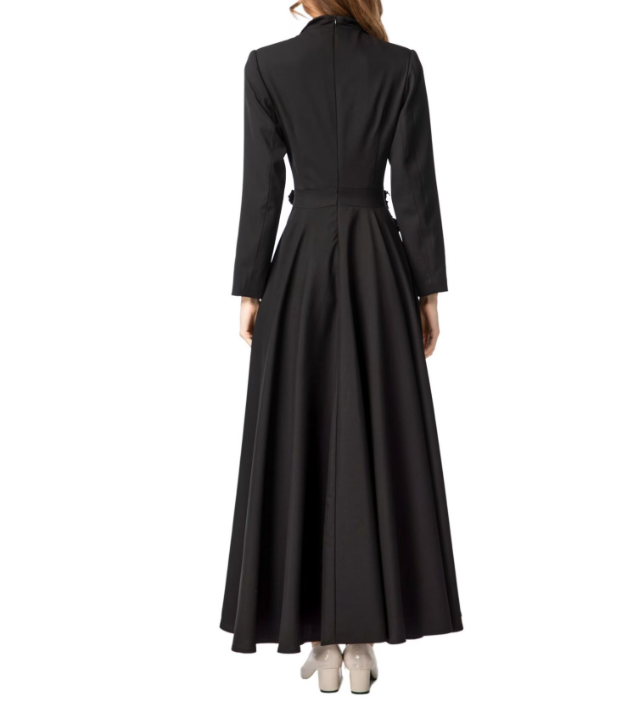 tailored double-breasted maxi dress with floral waist appliqué – ODD- ROSE