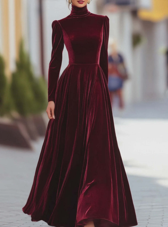 velvet high-neck maxi dress with fitted waist – ODD- MILYA