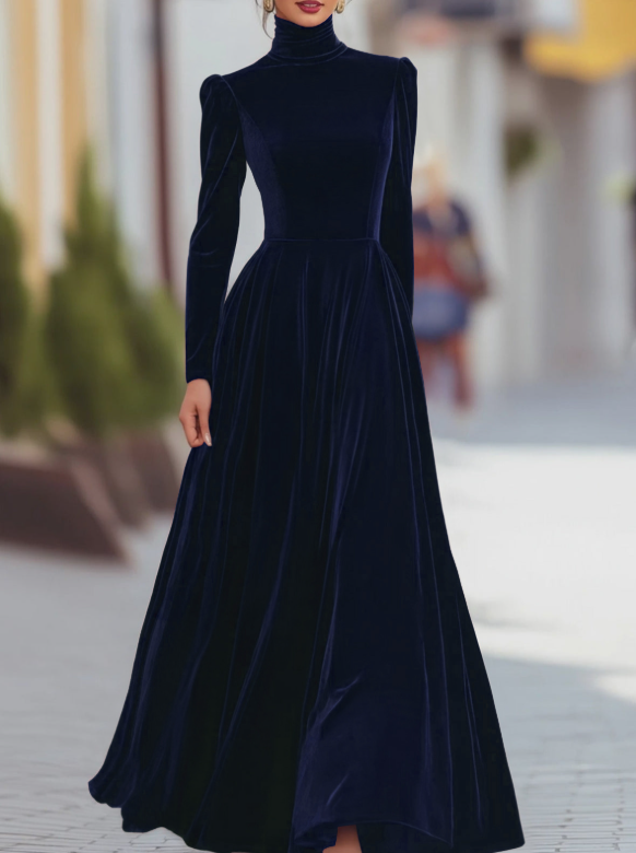 velvet high-neck maxi dress with fitted waist – ODD- MILYA