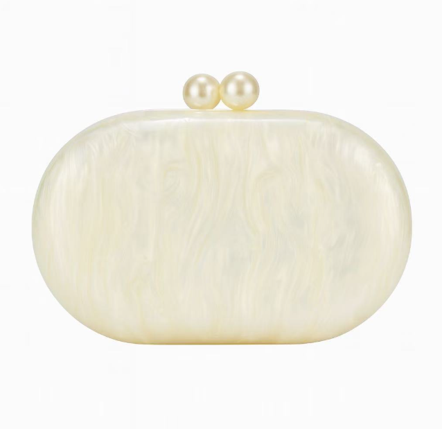 pearlescent oval clutch with pearl clasp – OPALINE