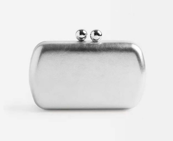 metallic hard-case clutch with ball clasp – LUMINA