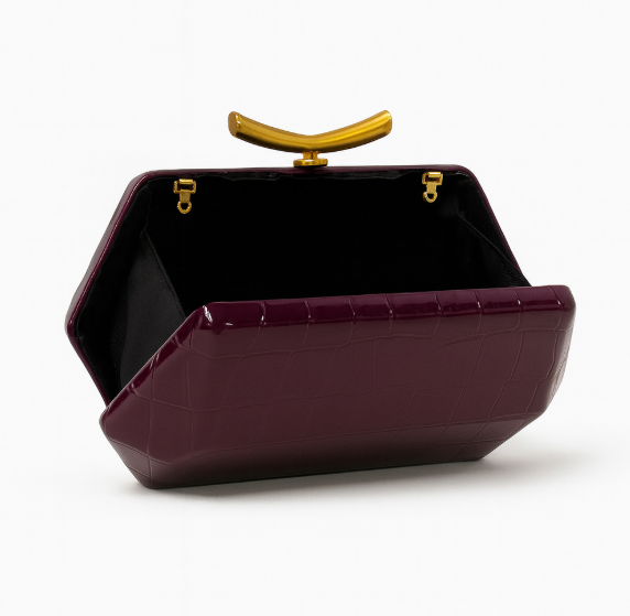 croco-embossed hard-case clutch with gold clasp – BORDEAUX