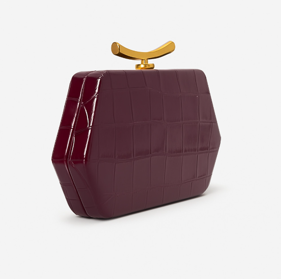 croco-embossed hard-case clutch with gold clasp – BORDEAUX