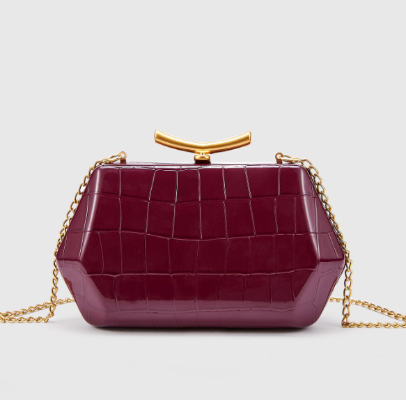 croco-embossed hard-case clutch with gold clasp – BORDEAUX