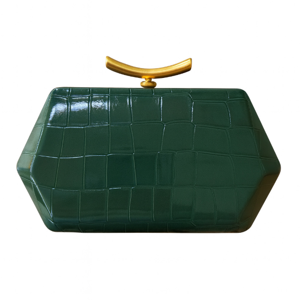 croco-embossed hard-case clutch with gold clasp – BORDEAUX