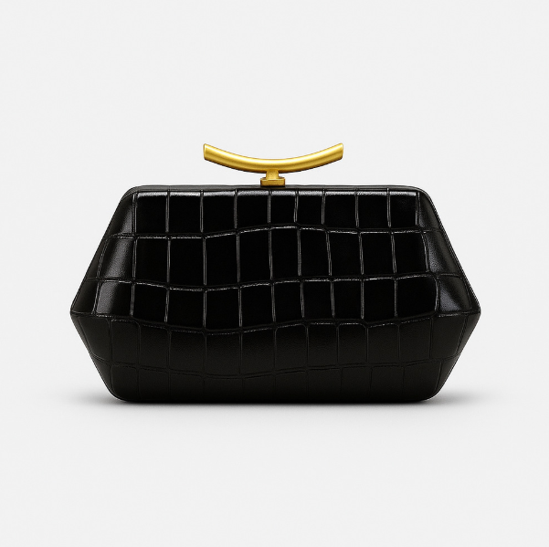 croco-embossed hard-case clutch with gold clasp – BORDEAUX