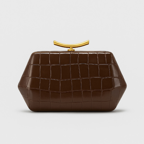 croco-embossed hard-case clutch with gold clasp – BORDEAUX