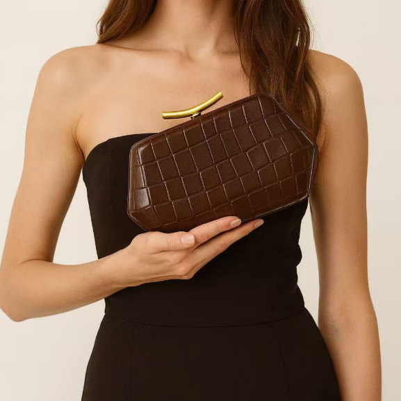 croco-embossed hard-case clutch with gold clasp – BORDEAUX
