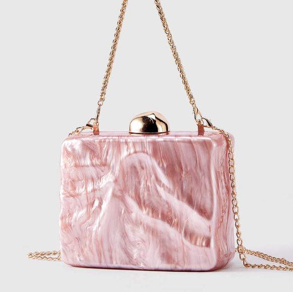 marble-effect hard-case clutch with chain strap – ROSÉA