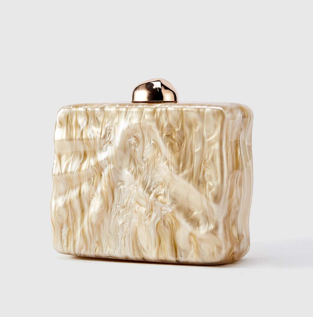 marble-effect hard-case clutch with chain strap – ROSÉA