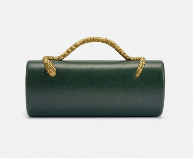 cylindrical leather-effect clutch with rope handle – VERDE