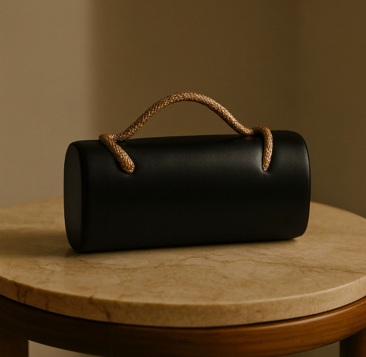 cylindrical leather-effect clutch with rope handle – VERDE