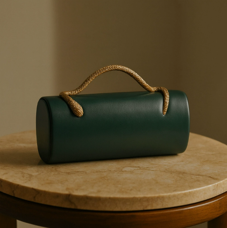 cylindrical leather-effect clutch with rope handle – VERDE