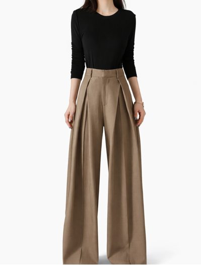 high-waist wide-leg trousers with double front pleats – TAUPE