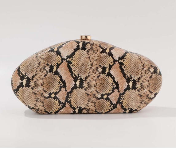 python-effect oval clutch with metallic clasp – VESPER