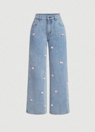 embroidered bow wide-leg denim trousers – BLISS