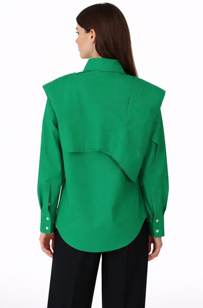asymmetric layered cotton shirt with raw-edge panel – EMERALD