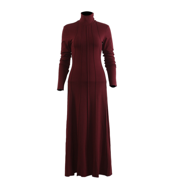 high-neck fitted maxi dress with panel detailing – RUBINA