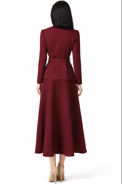 tailored peplum jacket with button detail and flowy maxi skirt – VELORA