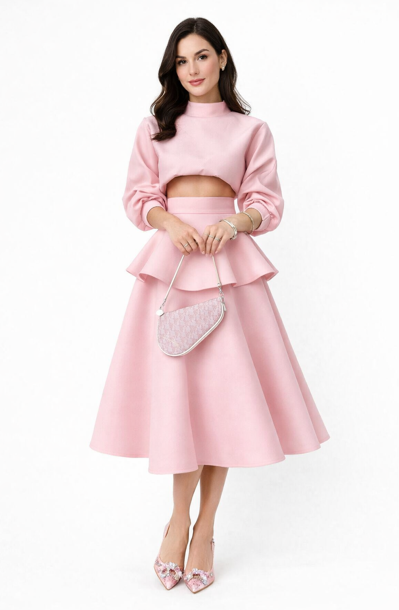 cropped high-neck top with flared midi skirt – ROSÉLLE