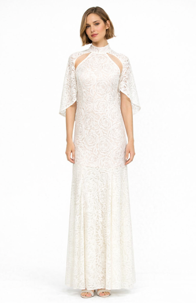 high-neck lace gown with cape sleeves – OXIERA