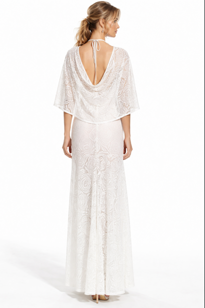 high-neck lace gown with cape sleeves – OXIERA