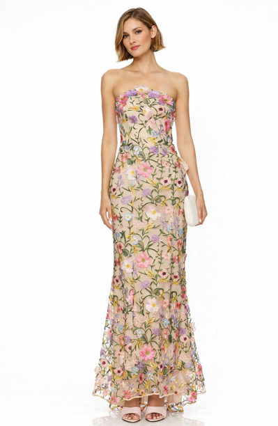 strapless embroidered floral mesh gown – FLORÉLYS